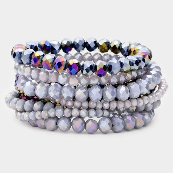 9PCS - Gray Faceted Bead Stretch Bracelets - Picture 1 of 7